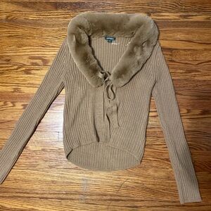Camel colored cardigan with faux fur collar. Beautiful and brand new.